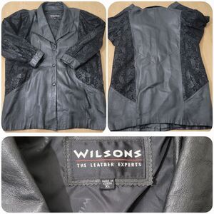 Wilsons Leather Jacket Womens Size XL Paisley Print Black Button Up FLAW!